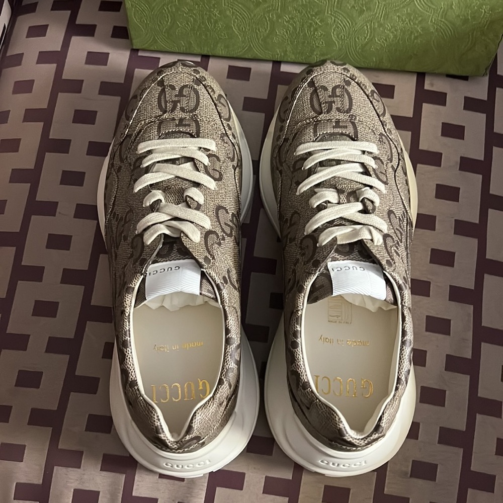Gucci 100 GG supreme Jumbo monogram leather canvas rhyton sneakers NEW - Picture 6 of 9